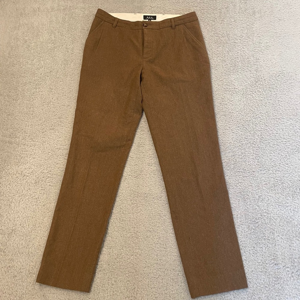 APC Rue Madame Paris Wool Blend Trousers Women 38 Brown Button Fly